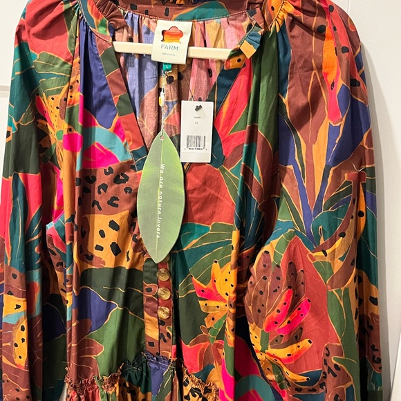 FARM Rio NWT AUTHENTIC BROWN PRINTED LEOPARD TROPICAL LONG SLEEVES DRESS - Picture 14 of 16